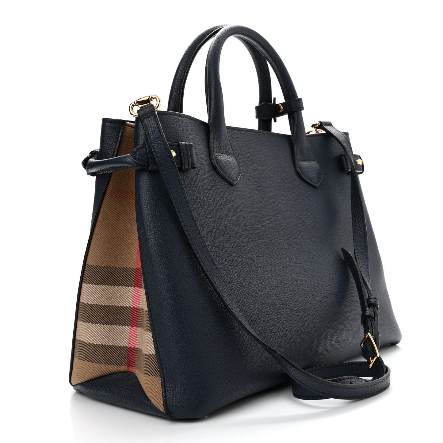 Derby Calfskin House Check Medium Banner Tote Ink Blue