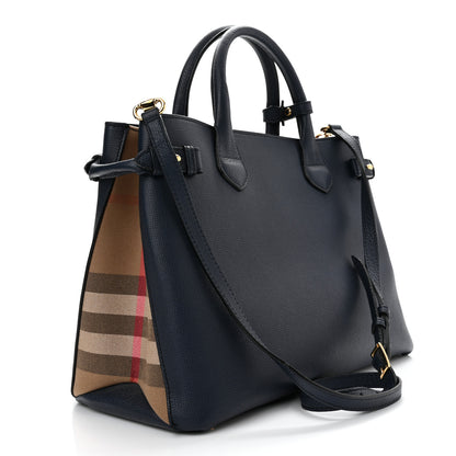 Burberry Derby Calfskin House Check Medium Banner Tote Ink Blue 3 of 12