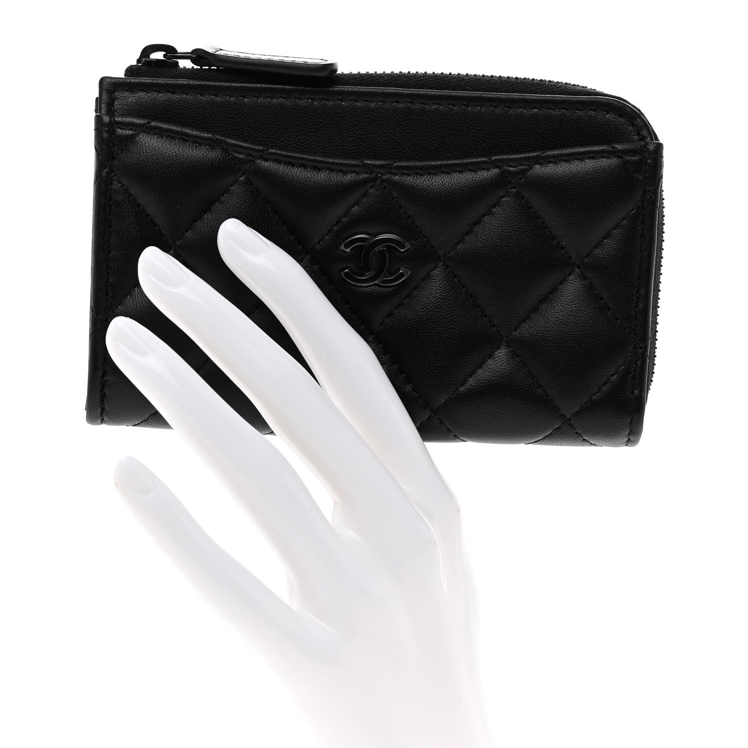 Chanel Lambskin Quilted Zip Card Holder So Black 2 of 7