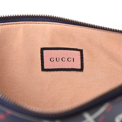 Gucci Calfskin GucciGhost Print Pouch Blue Agata Hibiscus Red 7 of 8