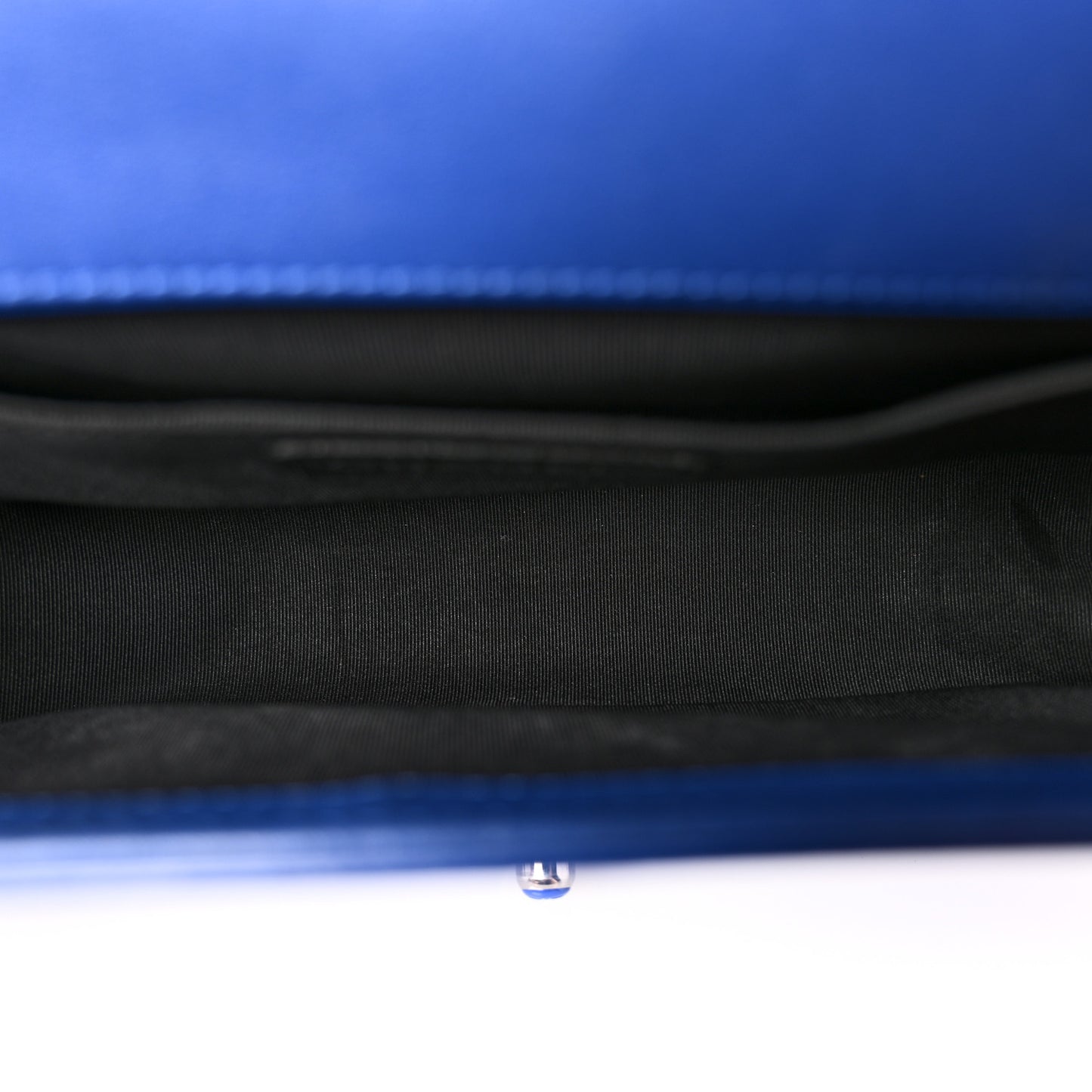 Patent Calfskin Quilted Medium Plexiglass Boy Flap Blue