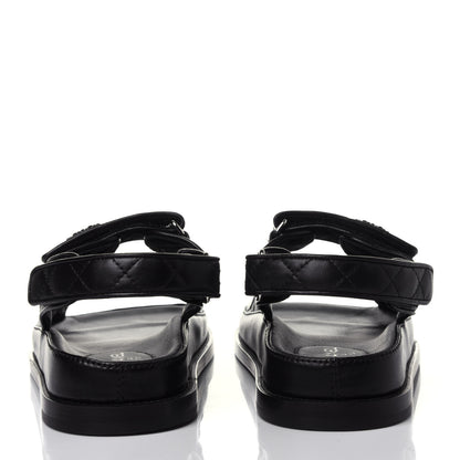Chanel Lambskin Velcro Dad Sandals 37 Black 5 of 12