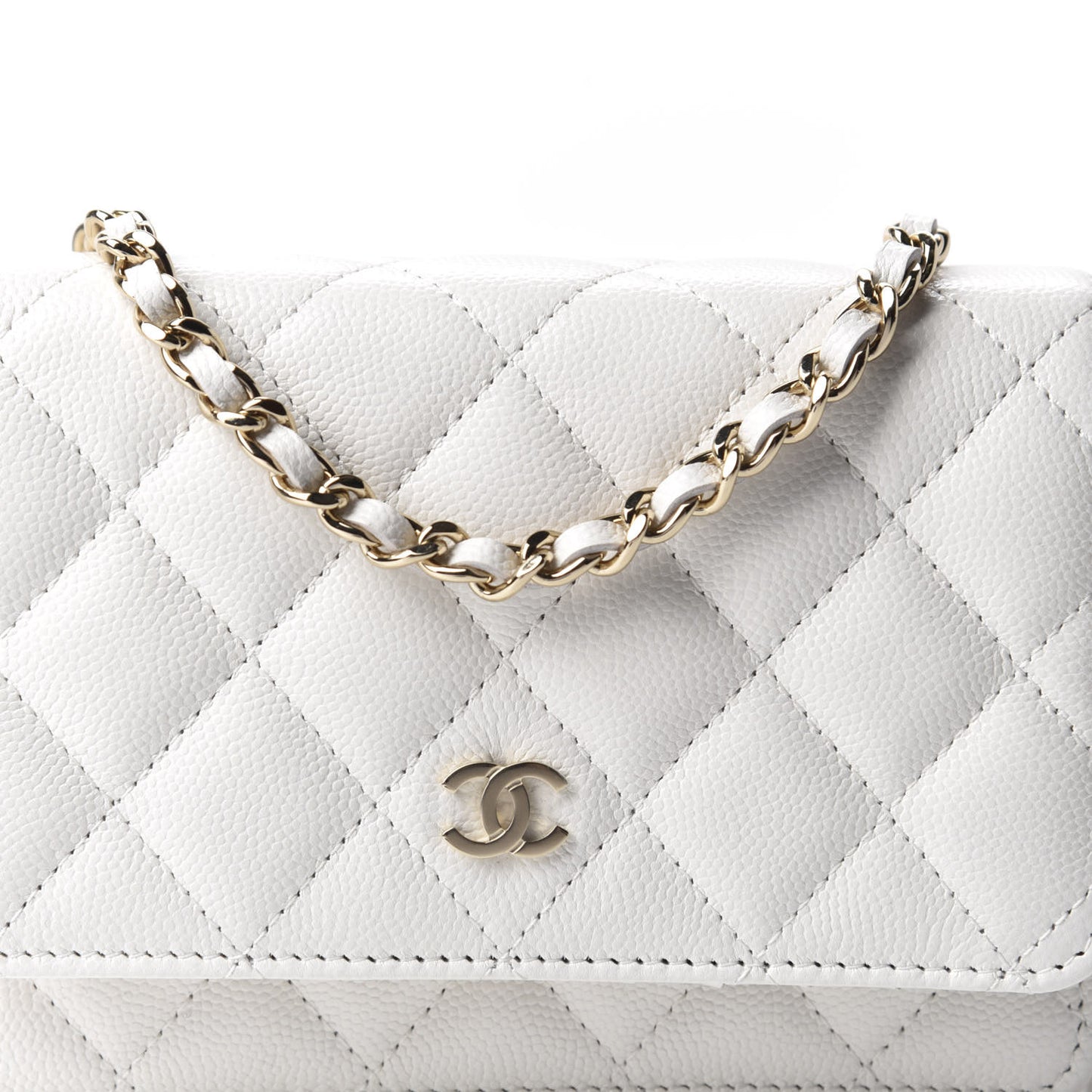 Caviar Quilted Mini Wallet On Chain WOC White