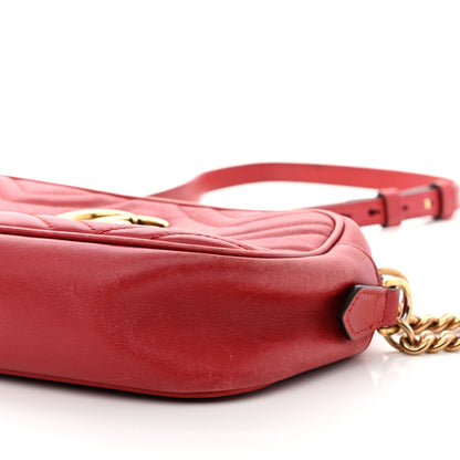 Gucci Calfskin Matelasse Small GG Marmont Chain Shoulder Bag Hibiscus Red 7 of 12