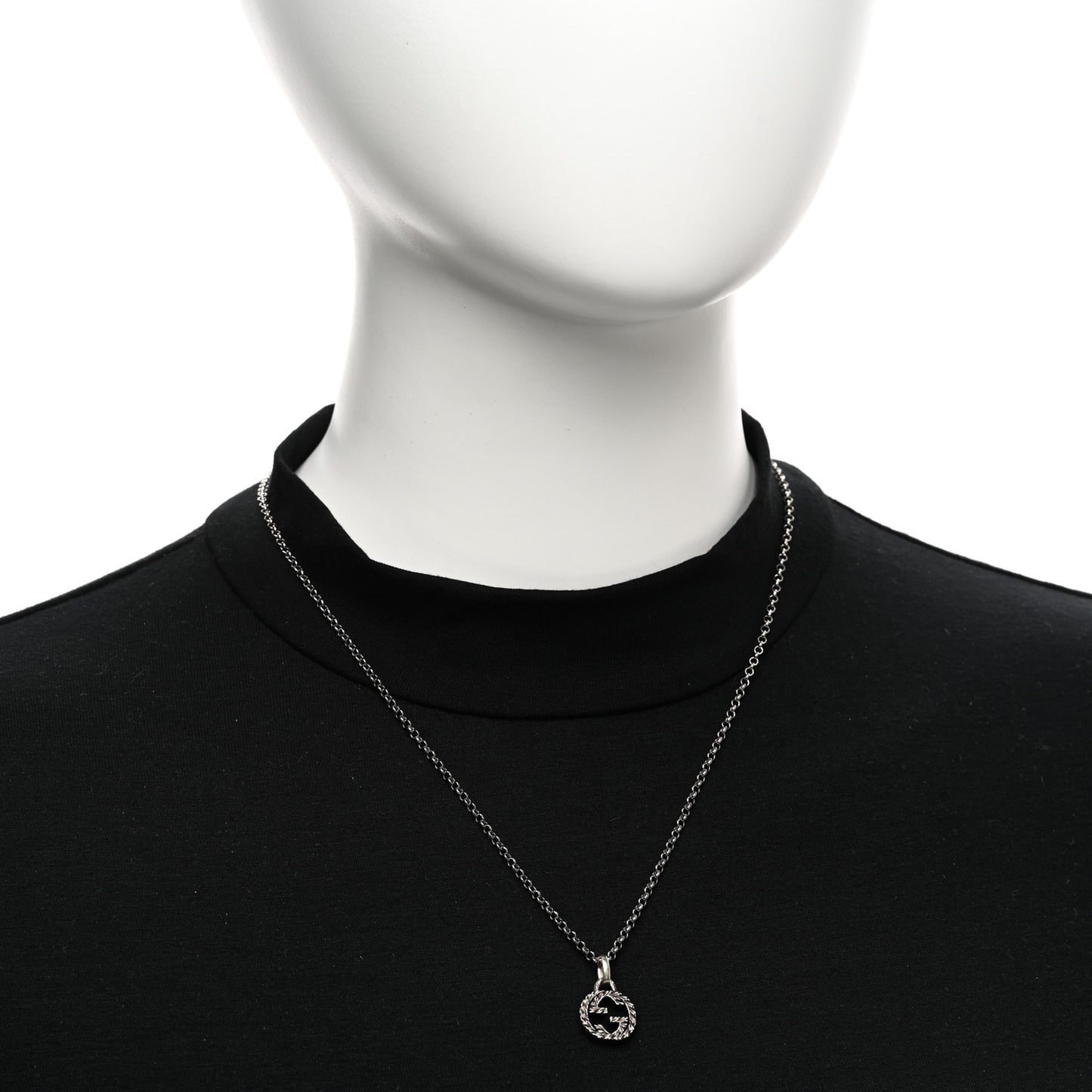 Sterling Silver Small Textured Interlocking G Pendant Necklace