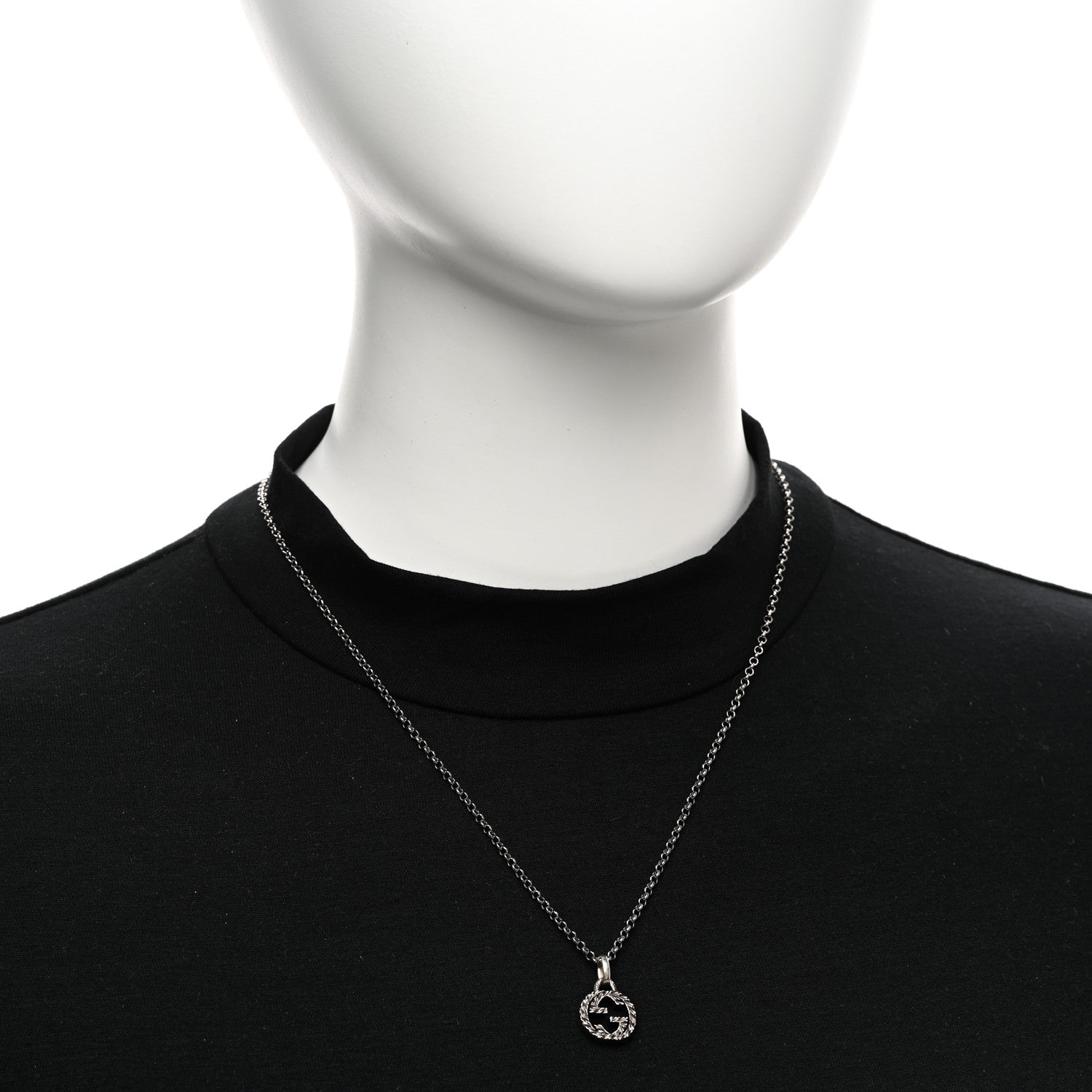 Gucci Sterling Silver Small Textured Interlocking G Pendant Necklace 2 of 4