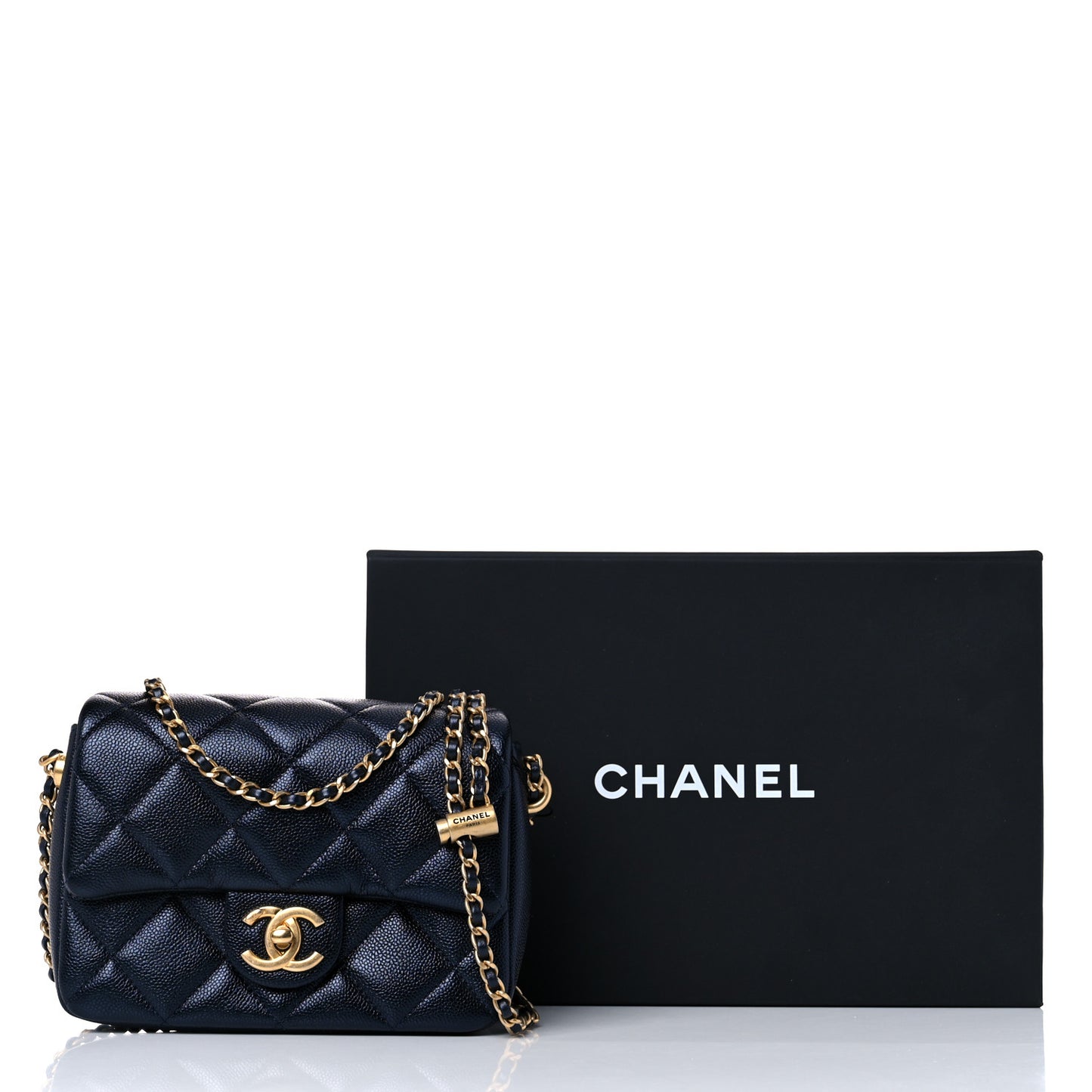 Iridescent Caviar Quilted Mini My Perfect Flap Black