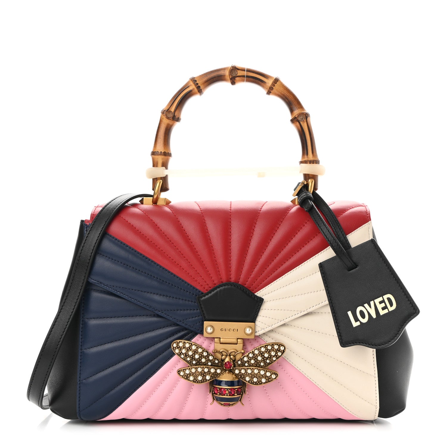 Gucci Calfskin Bamboo Trapuntata Queen Margaret Top Handle Bag Blue Agata Hibiscus Red Mystic White Sugar Pink 1 of 10