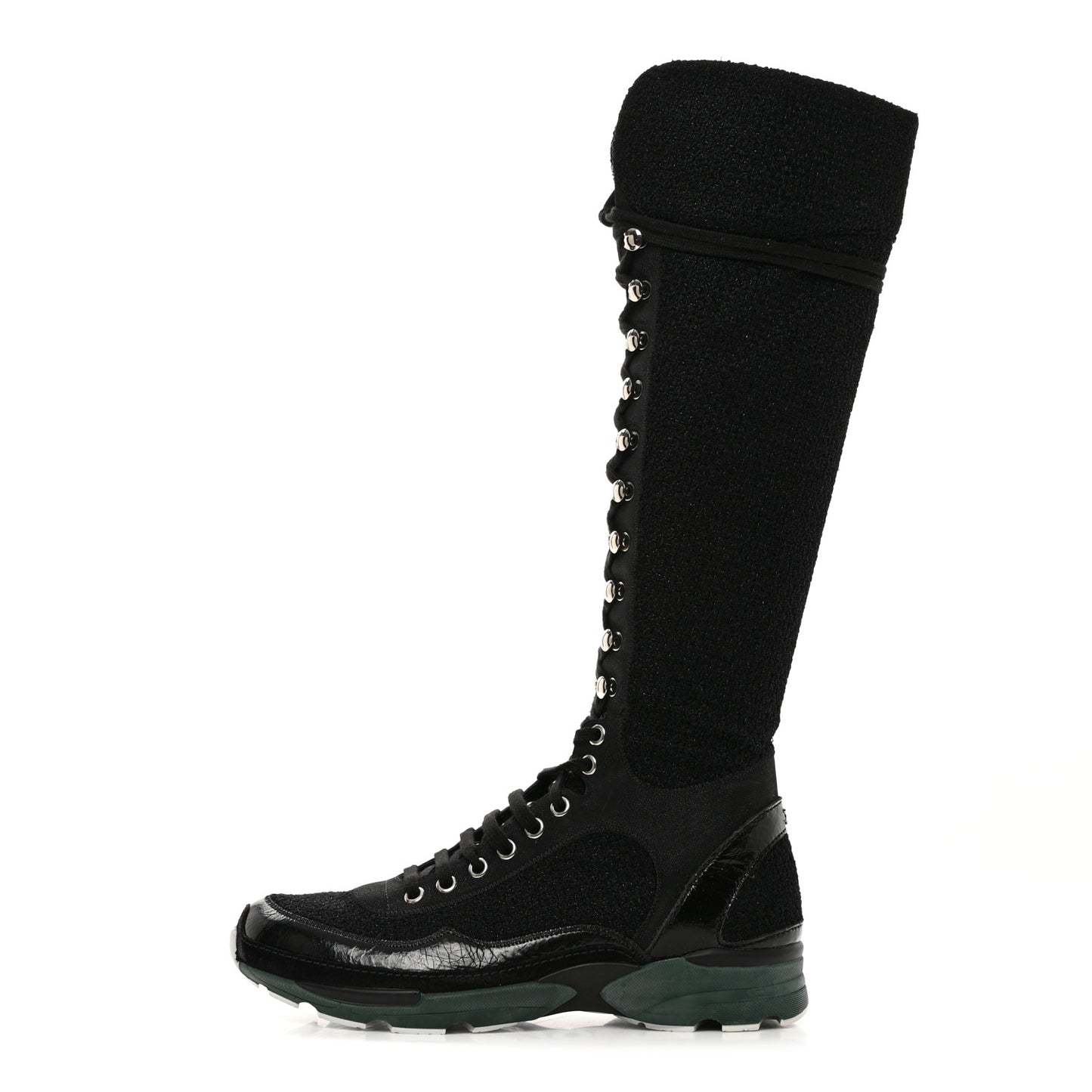 Tweed Patent Calfskin Sneaker High Boots 37.5 Black