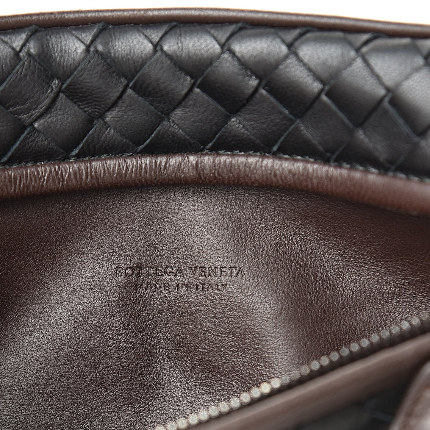 Nappa Intrecciato Zip Clutch Black Brown