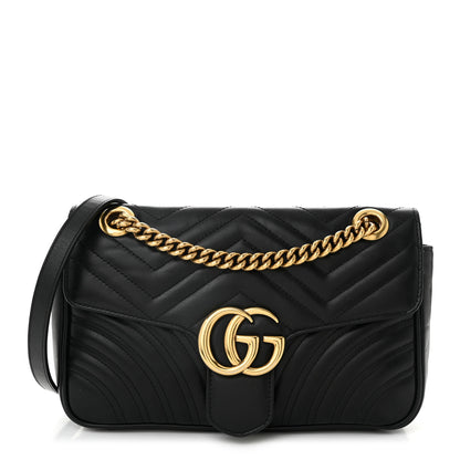 Gucci Calfskin Matelasse Small GG Marmont Shoulder Bag Black 1 of 11