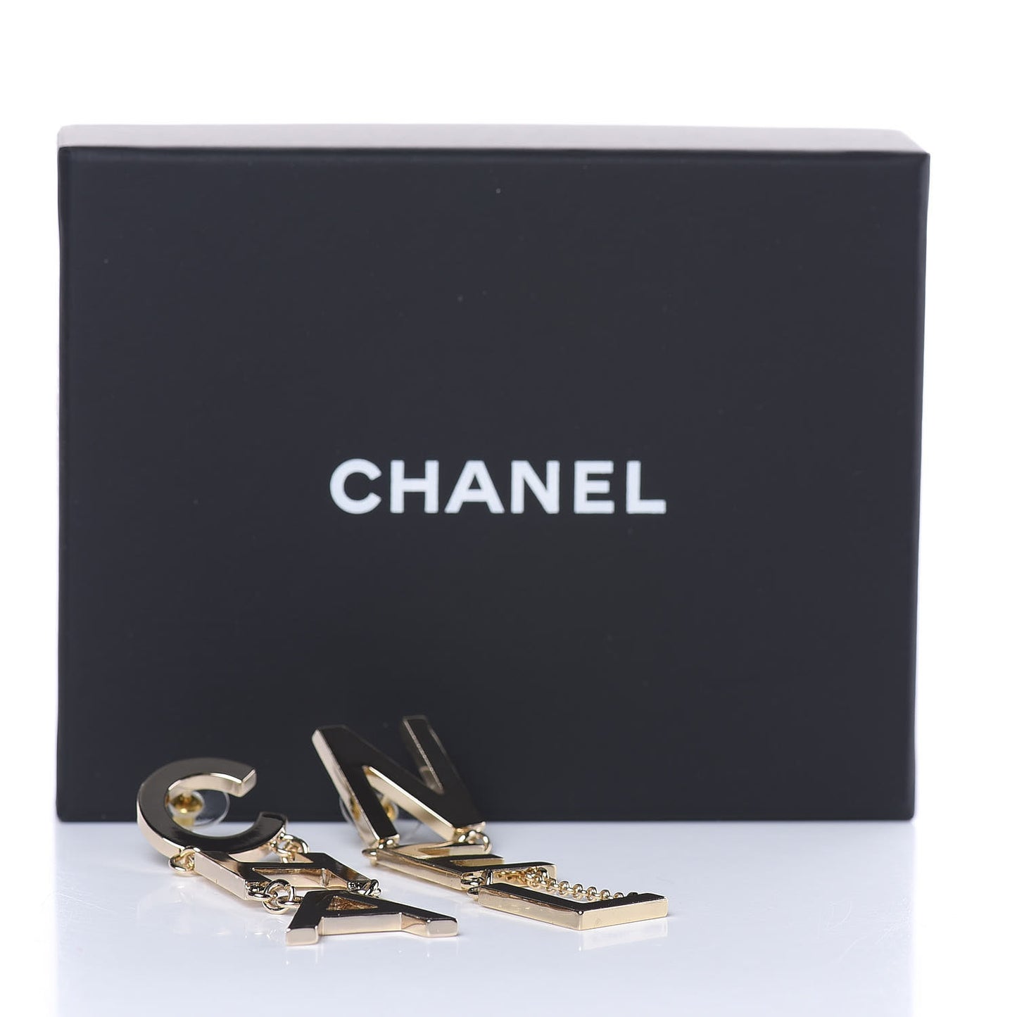 Metal Cha-Nel Logo Drop Earrings Gold