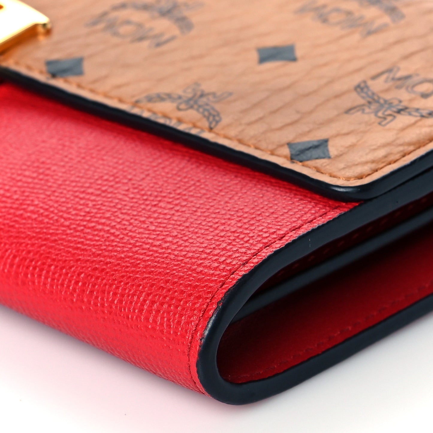 Visetos Calfskin Large Mena Crossbody Wallet On Chain Cognac Ruby Red