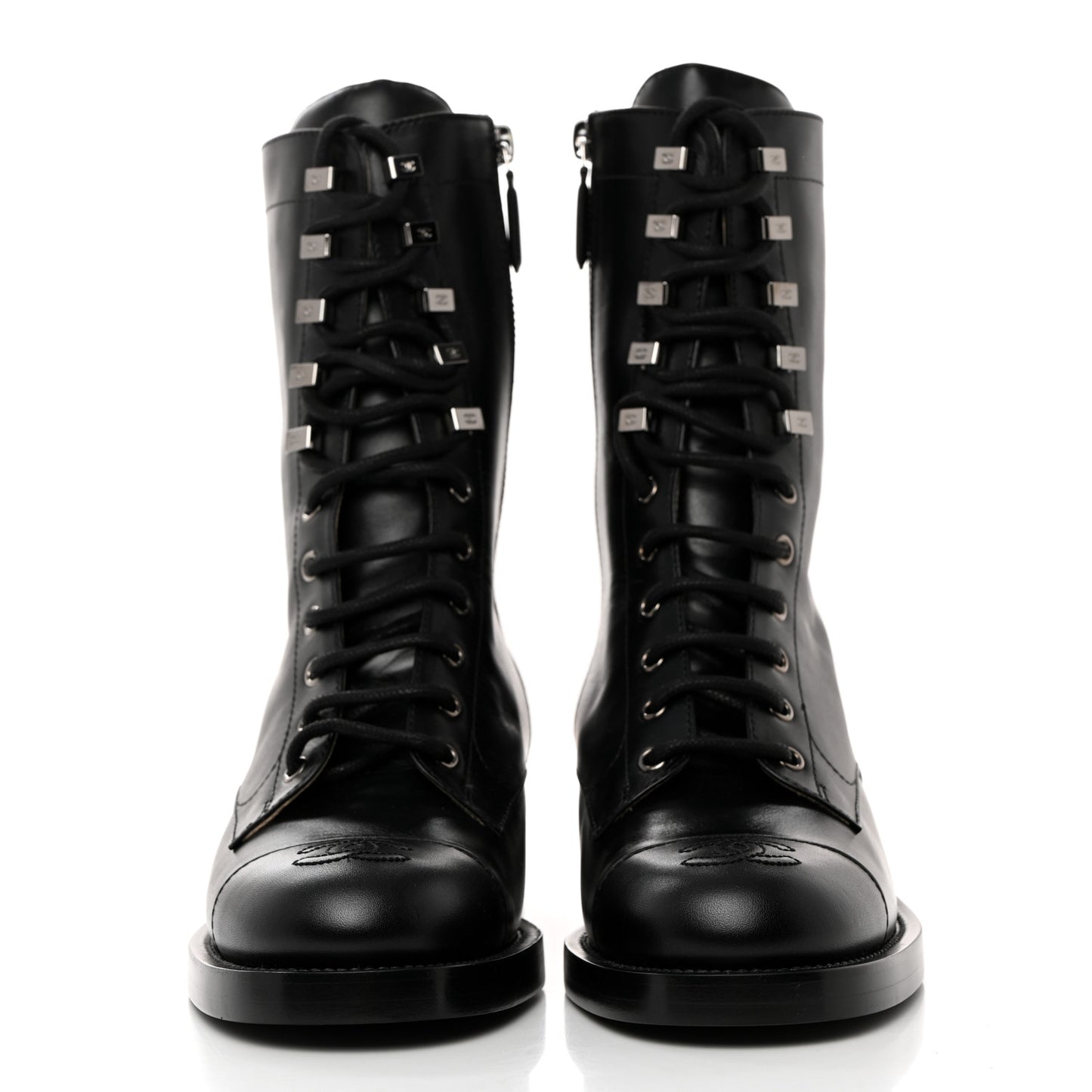 Calfskin Cap Toe Lace Up Combat Boots 39 Black
