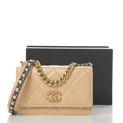 Chanel Lambskin Quilted Chanel 19 Wallet On Chain WOC Beige 13 of 13
