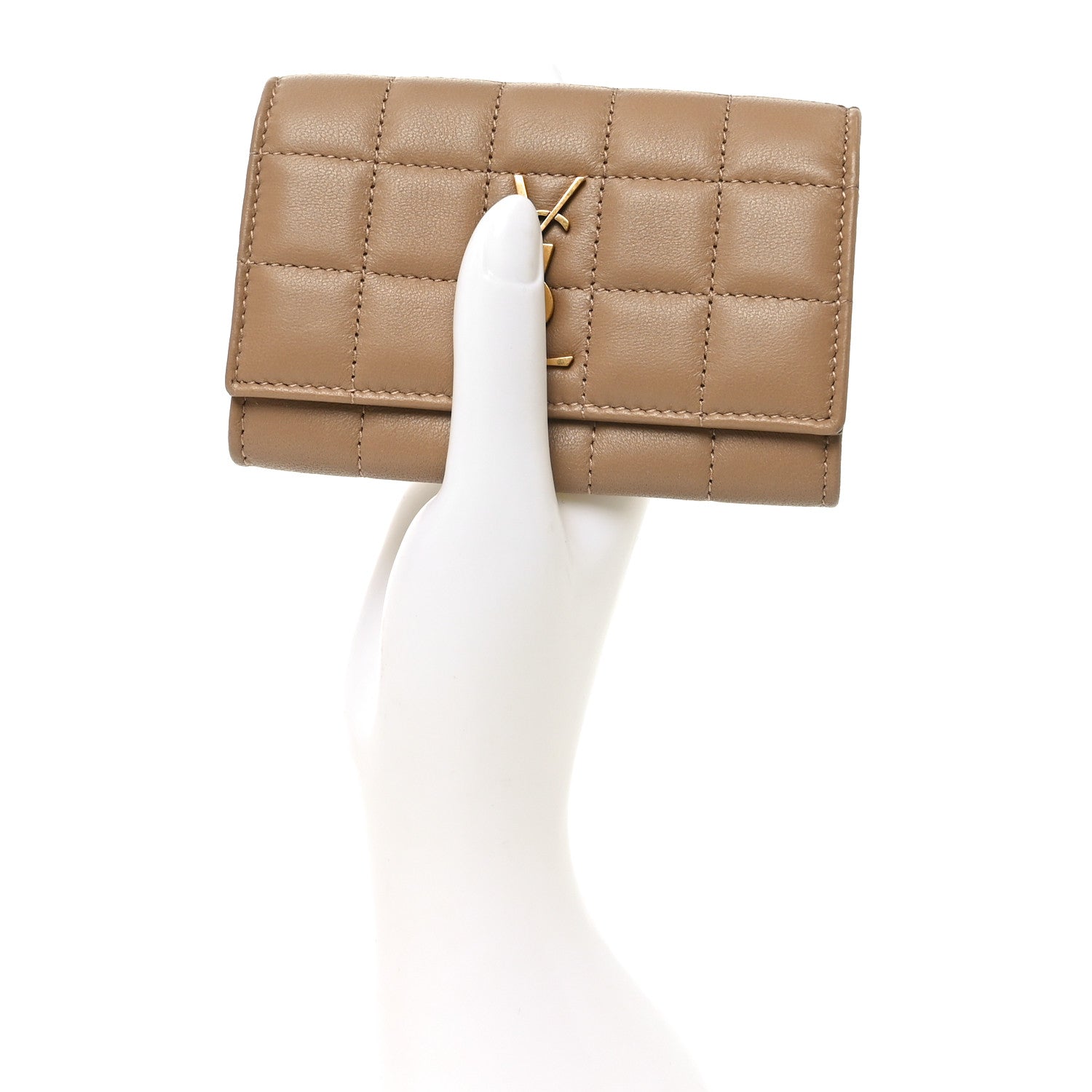 Saint Laurent Lambskin Carre Quilted Cassandre Compact Envelope Card Case Dark Toffee 2 of 8