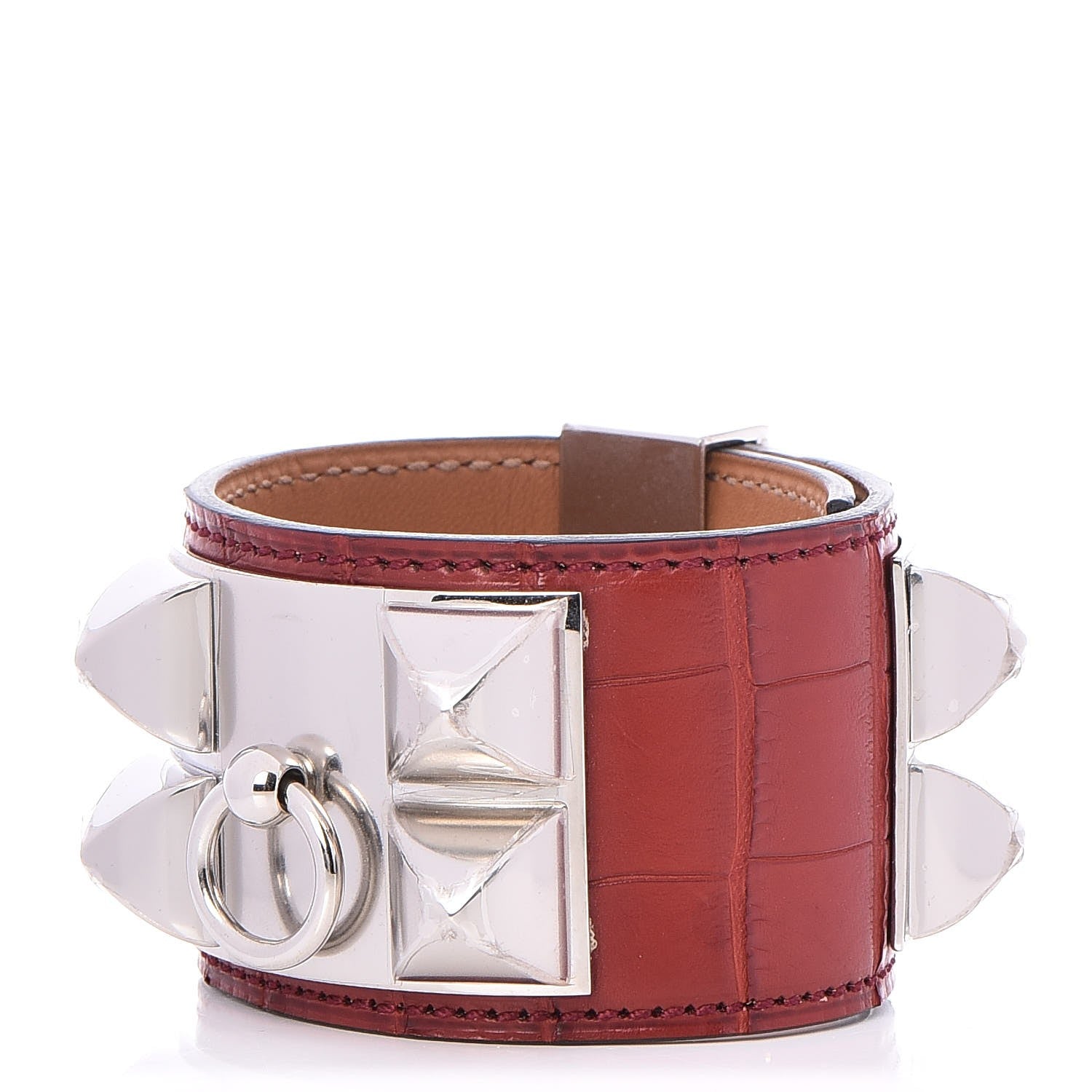Hermes Matte Alligator Collier De Chien CDC Bracelet S Rouge H 1 of 7