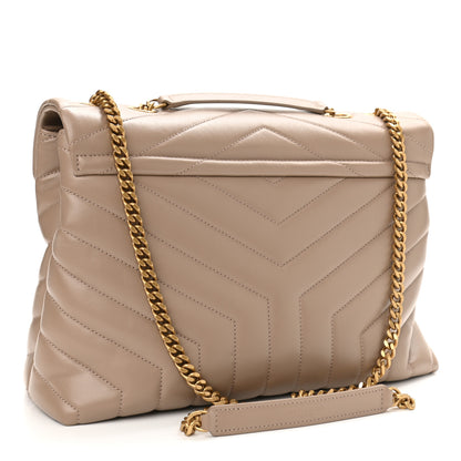 Saint Laurent Calfskin Y Quilted Monogram Medium Loulou Chain Satchel Dark Beige 2 of 10