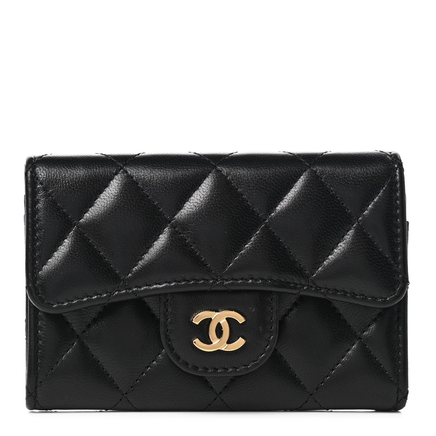 Chanel Lambskin Quilted Flap Card Holder Wallet Black 1 of 8