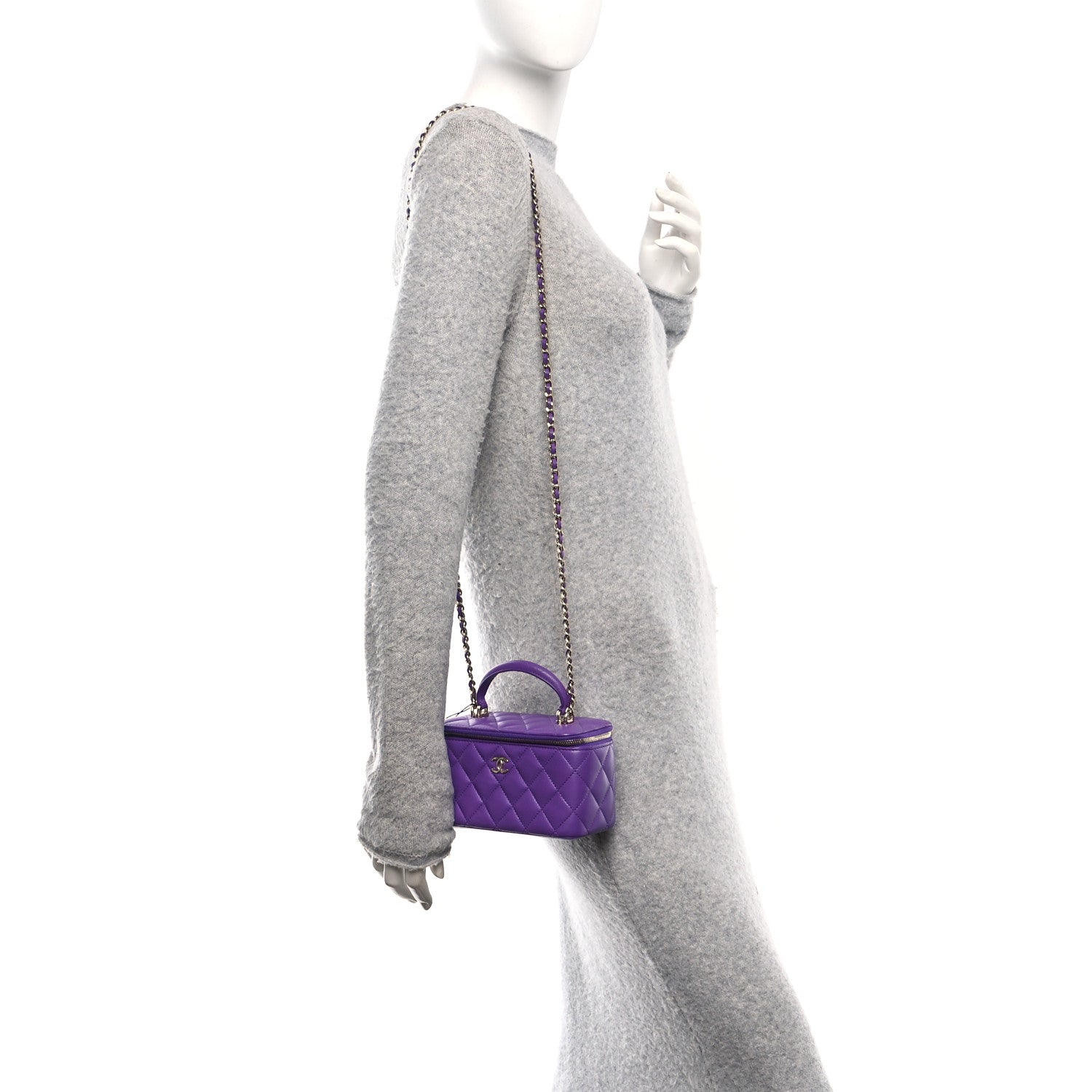 Chanel Lambskin Quilted Small Top Handle Vanity Case With Chain Purple 2 of 12