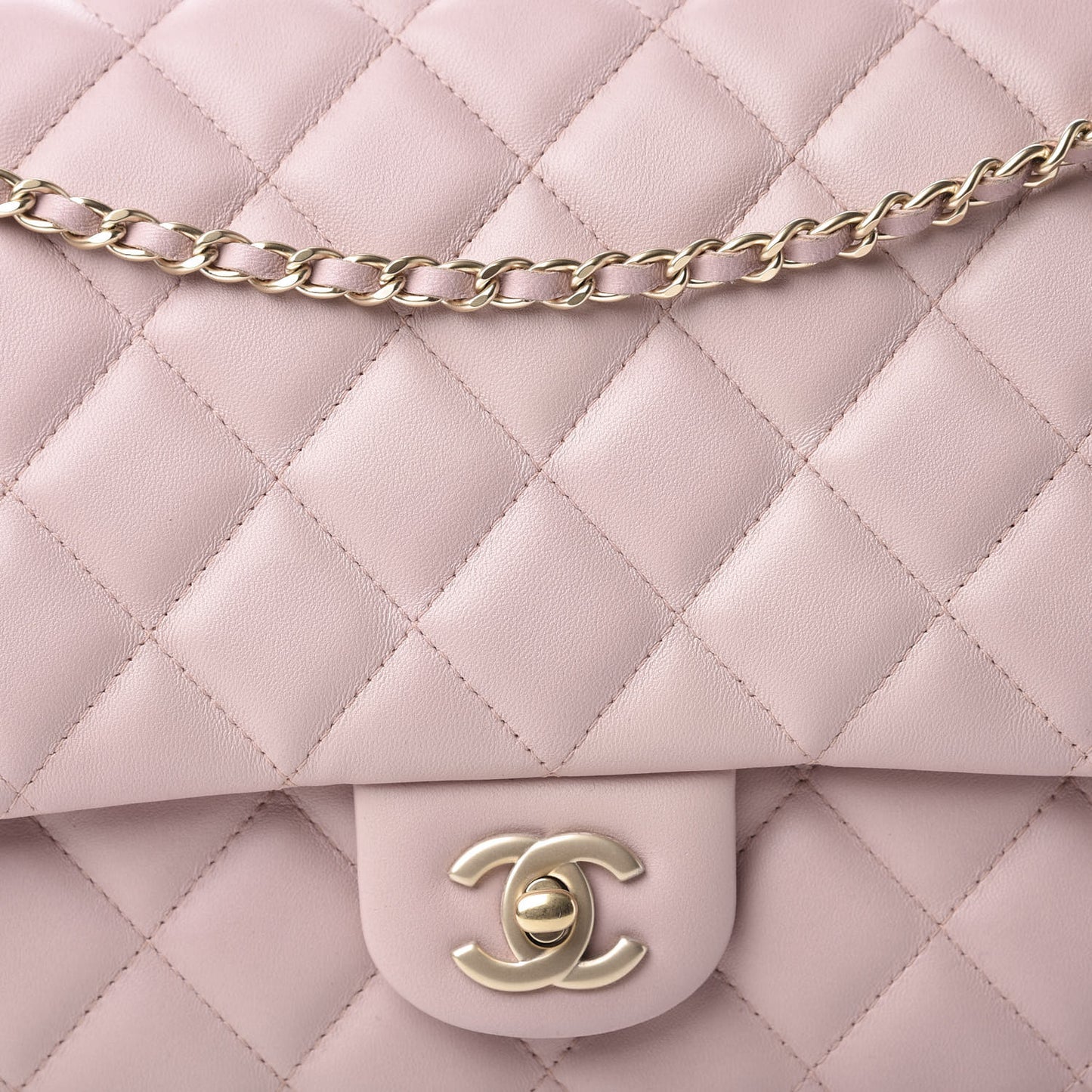 Lambskin Quilted Clutch With Chain Flap Light Pink