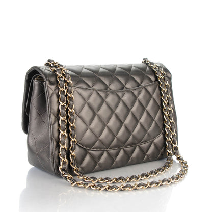 Chanel Metallic Lambskin Quilted Jumbo Double Flap Dark Grey 3 of 8