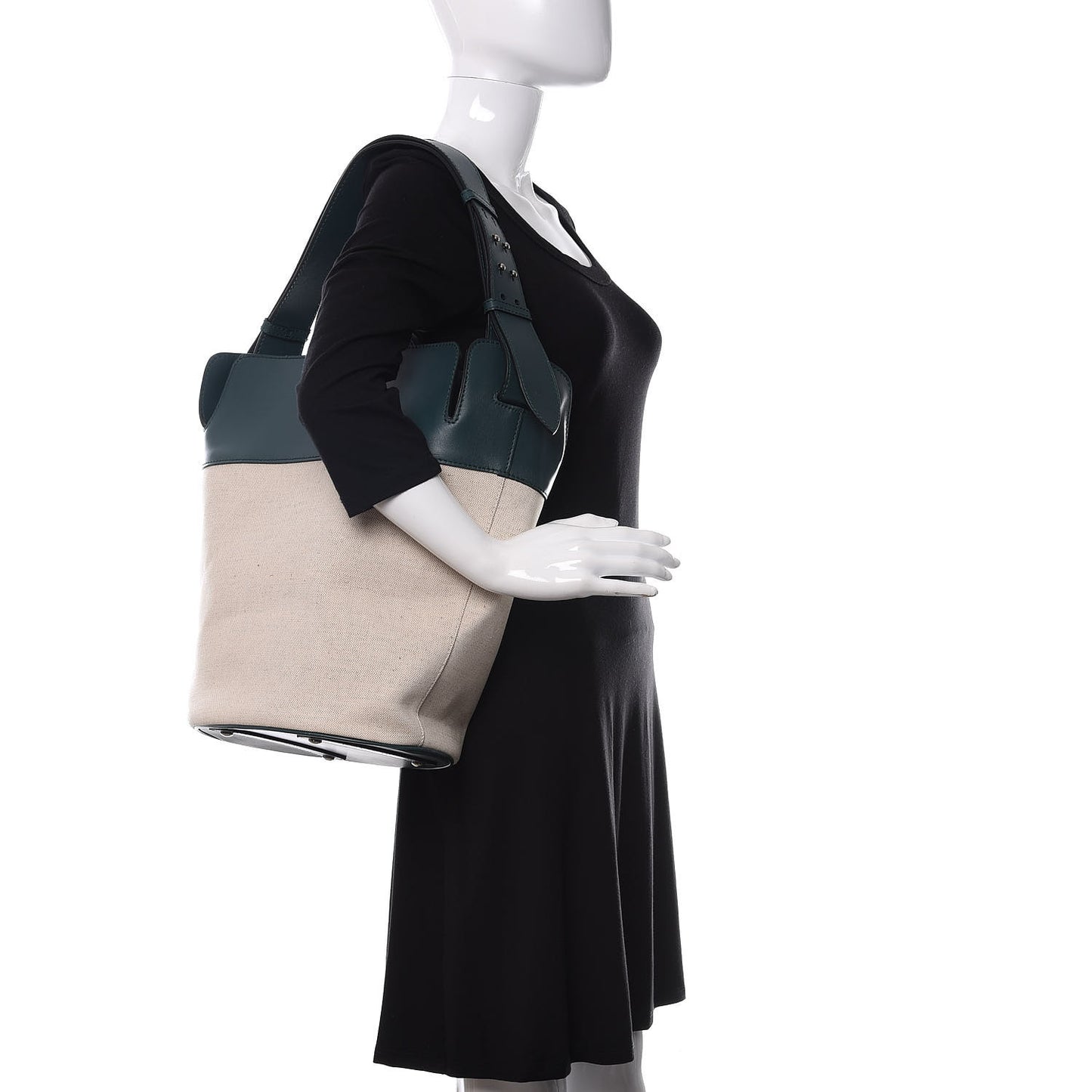 Calfskin Linen The Large Bucket Bag Dark Cyan