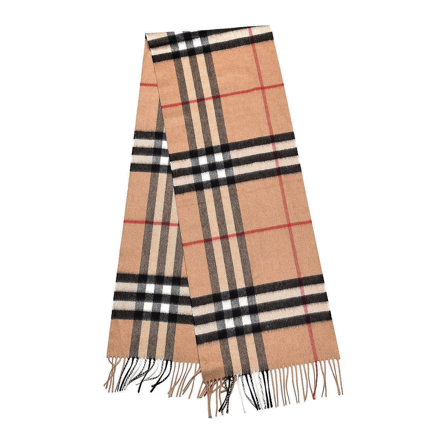 Cashmere Giant Check Fringe Scarf Archive Beige