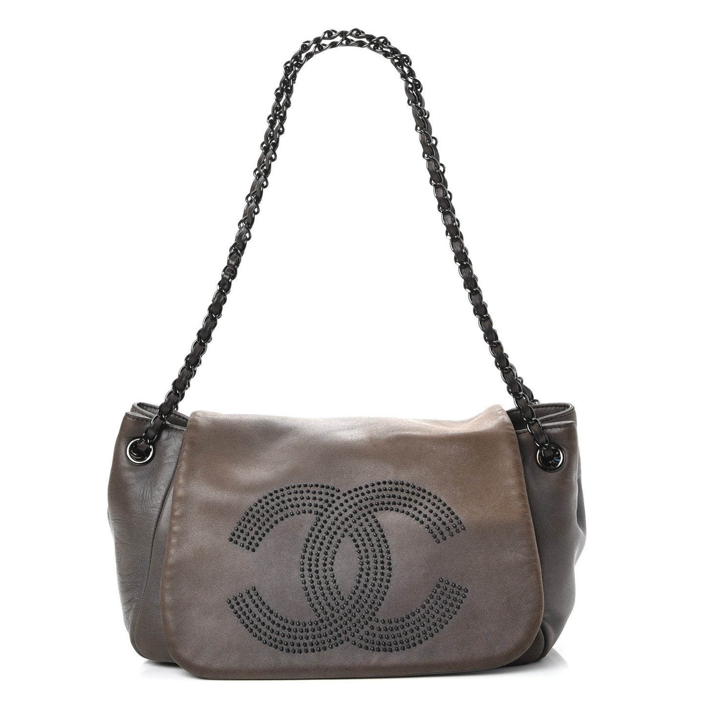 Lambskin Studded Accordion CC Flap Grey
