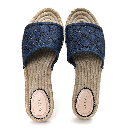 Gucci Denim Crystals GG Monogram Espadrille 20mm Slide Sandals 39 Denim 2 of 10