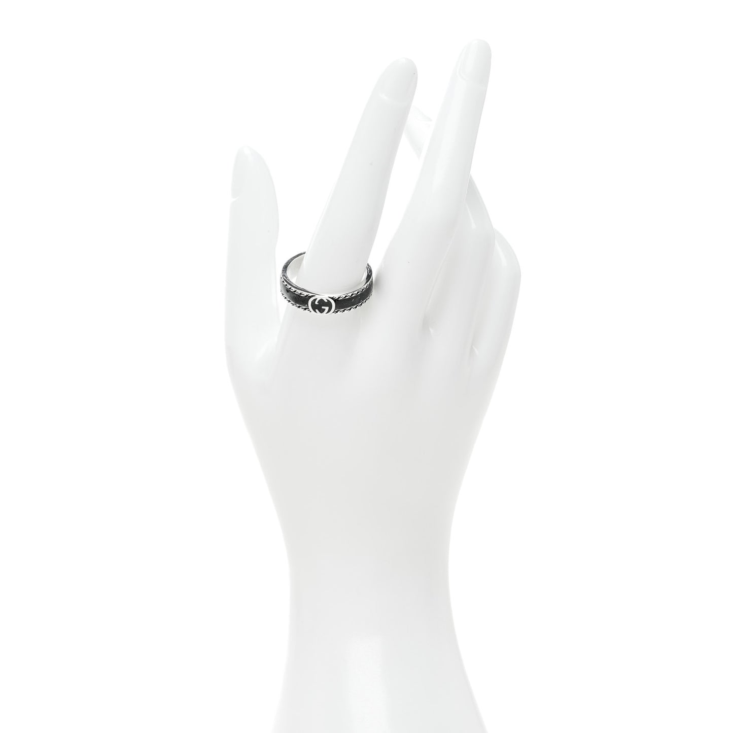 Sterling Silver Enamel Interlocking G Band Ring 65 11 Black