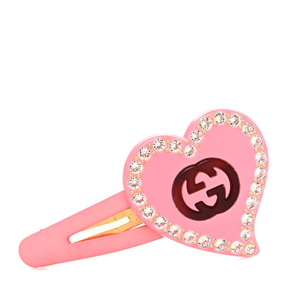 Gucci Resin Crystal Heart Hair Barrette Pink 1 of 4
