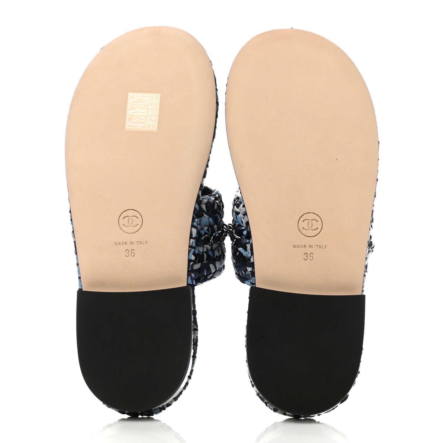 Chanel Lambskin Raffia Chain Flat Sandals 36 Blue Black 5 of 9