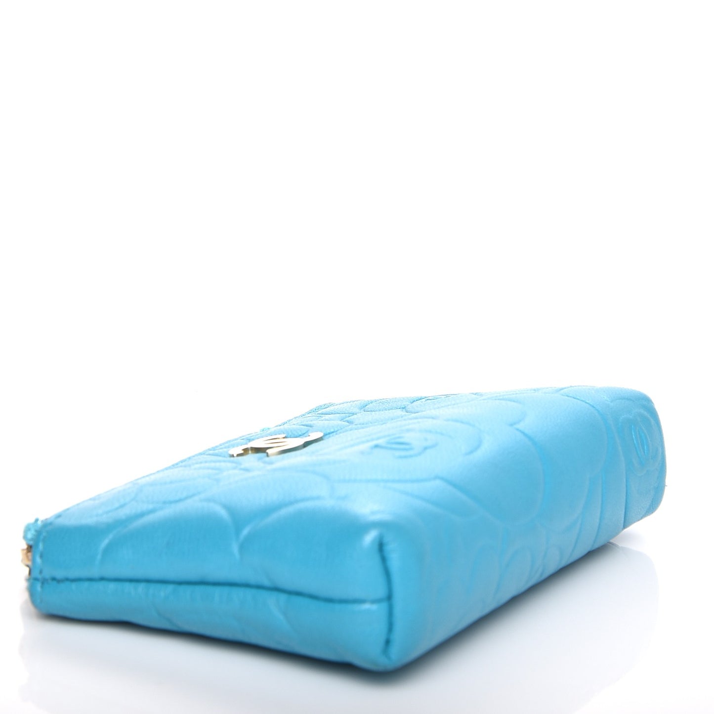 Lambskin Camellia Embossed Key Holder Case Turquoise
