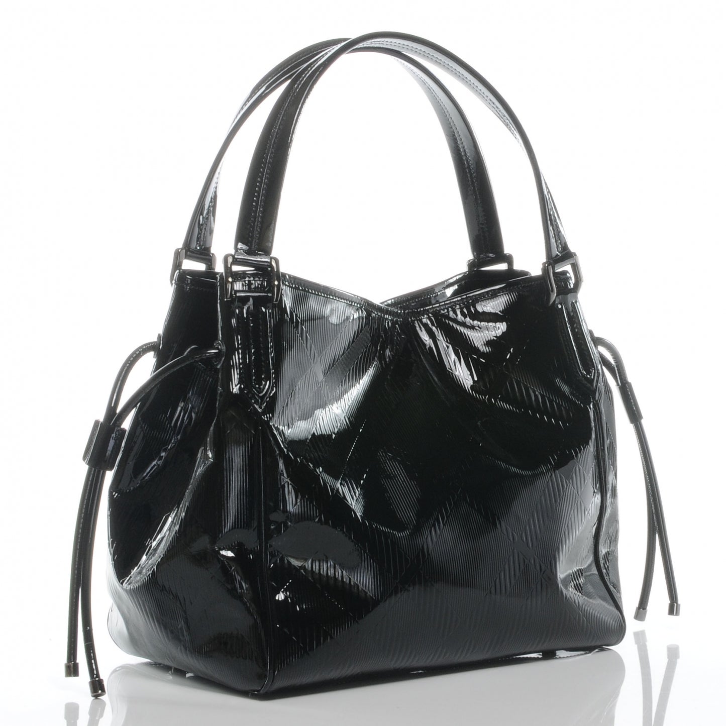 Patent Check Embossed Tote Black