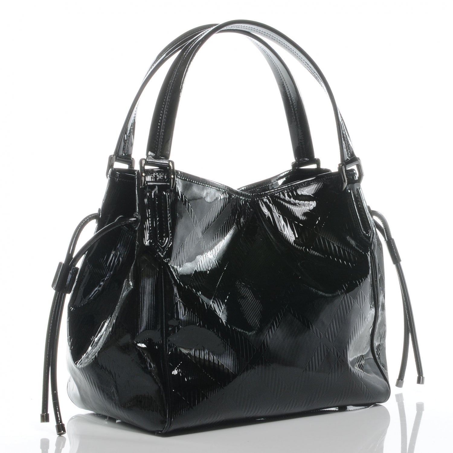 Burberry Patent Check Embossed Tote Black 3 of 9