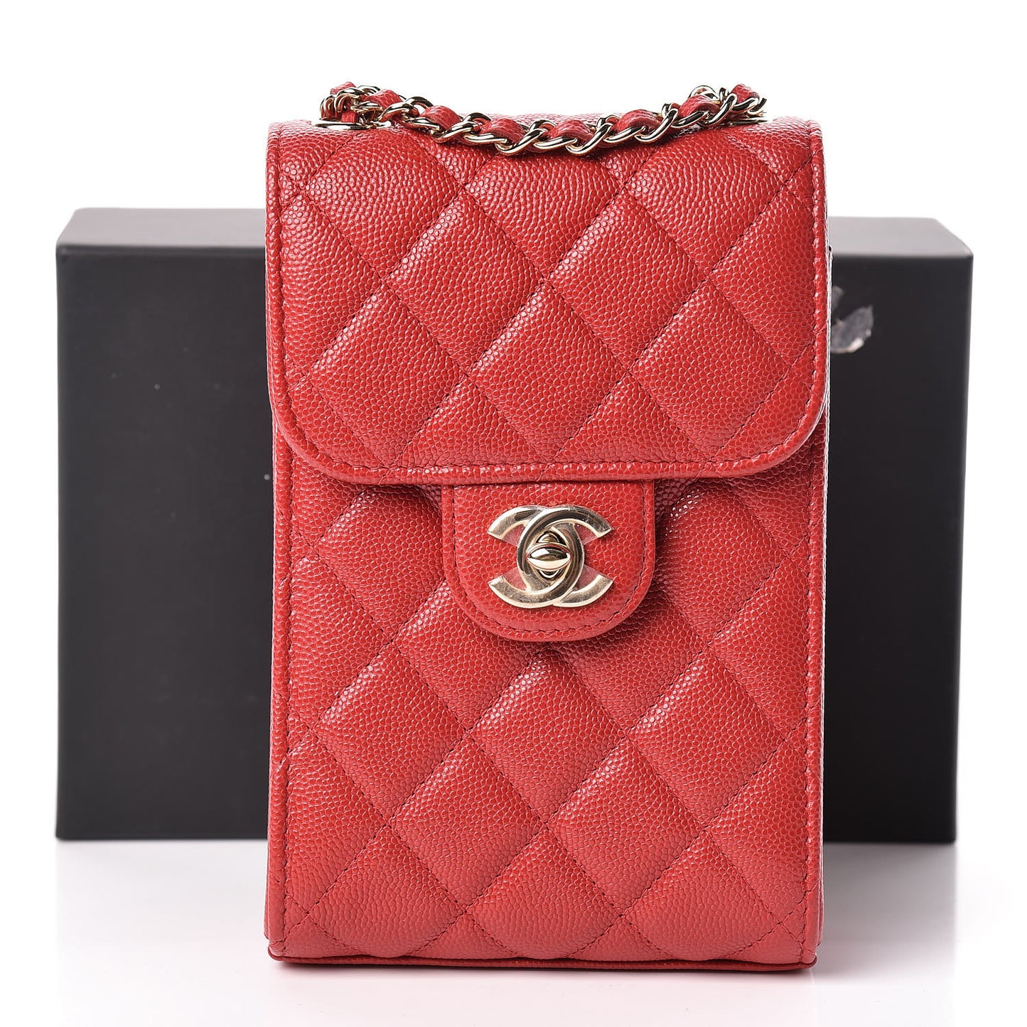 Caviar Quilted Classic Phone Holder Red