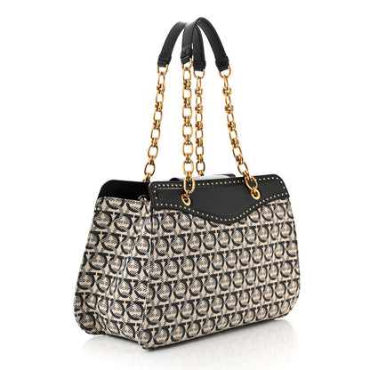 Salvatore Ferragamo Canvas Calfskin Gancini Shoulder Bag Black 3 of 9
