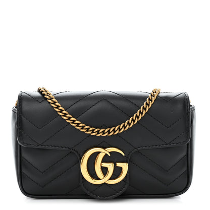 Gucci Calfskin Matelasse Super Mini GG Marmont Shoulder Bag Black 1 of 10