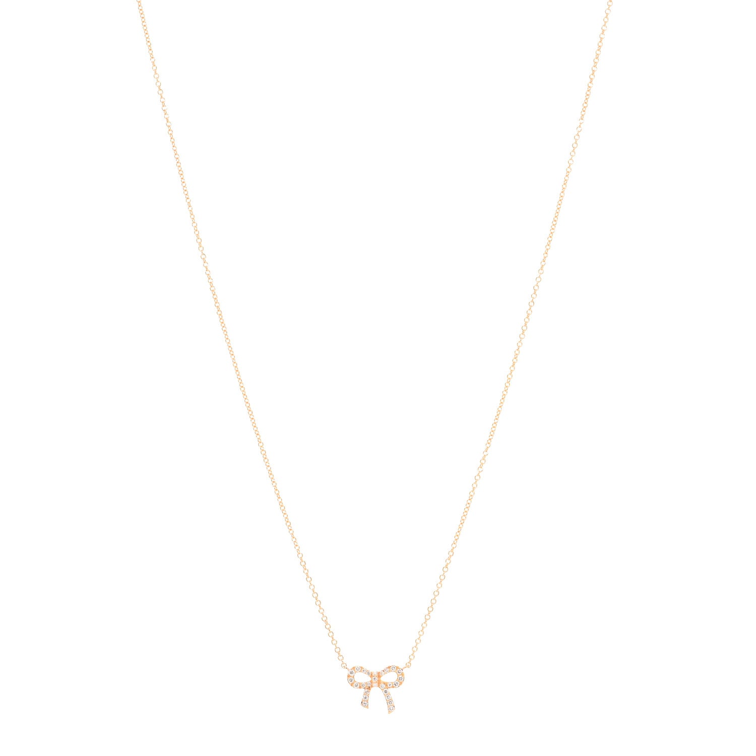 Tiffany 18K Rose Gold Diamond Mini Bow Pendant Necklace 1 of 4