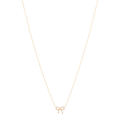 Tiffany 18K Rose Gold Diamond Mini Bow Pendant Necklace 1 of 4