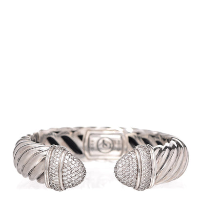 David Yurman Sterling Silver Pave Diamond 15mm Waverly Bracelet 1 of 5