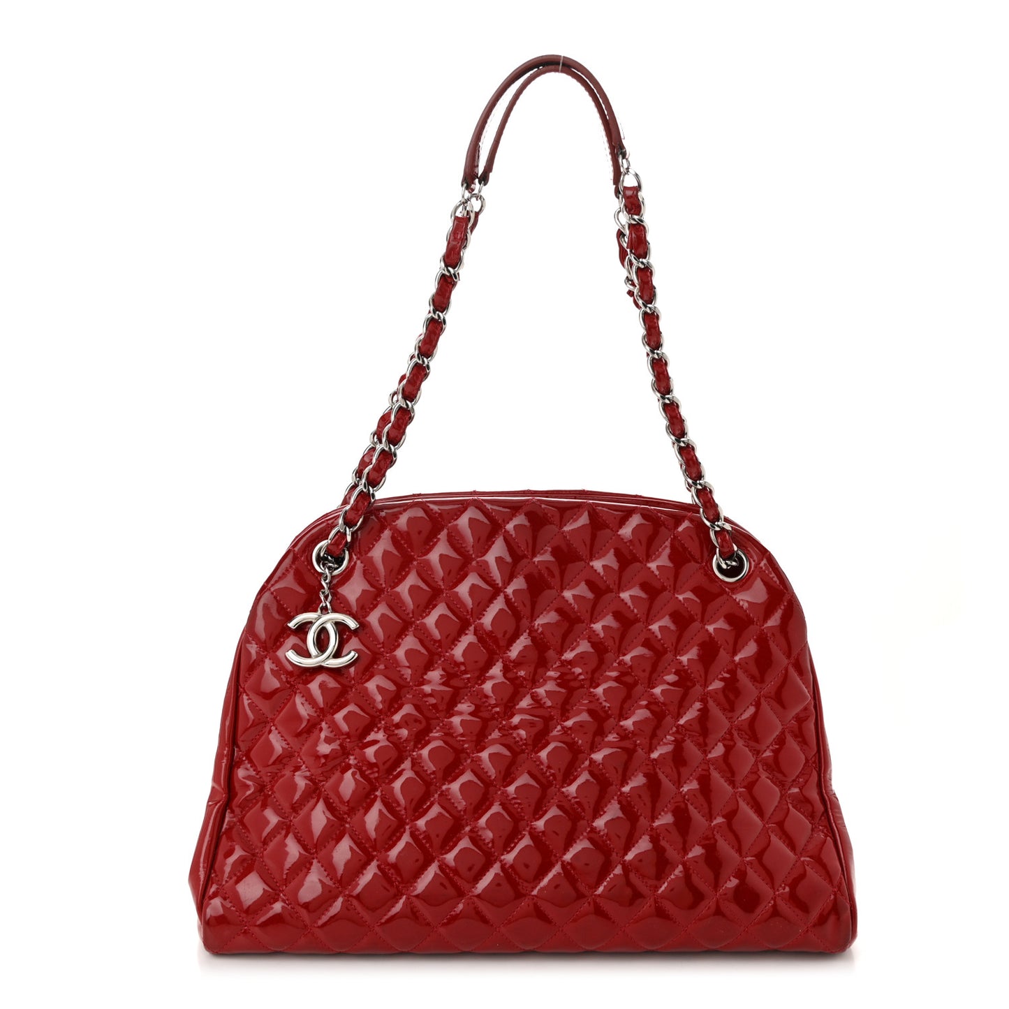 Patent Quilted Large Just Mademoiselle Bowling Bag Red