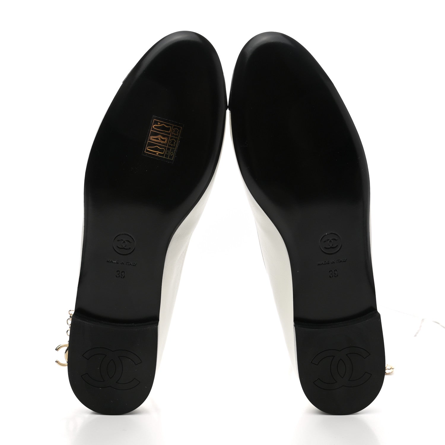 Chanel Lambskin Patent Calfskin Cap Toe Ankle Chain Ballerina Flats 39 White Black 5 of 9