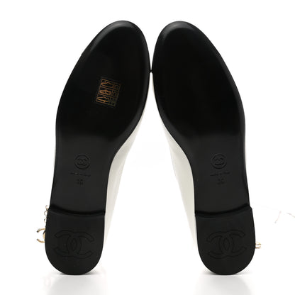 Chanel Lambskin Patent Calfskin Cap Toe Ankle Chain Ballerina Flats 39 White Black 5 of 9