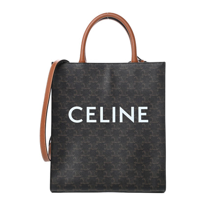 Celine Triomphe Canvas Calfskin Small Vertical Cabas Tan 1 of 12