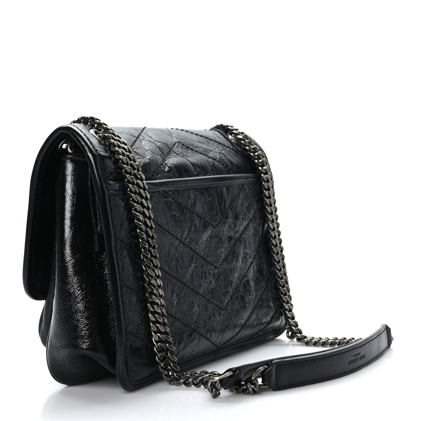 Crinkled Lambskin Matelasse Monogram Baby Niki Chain Satchel Black