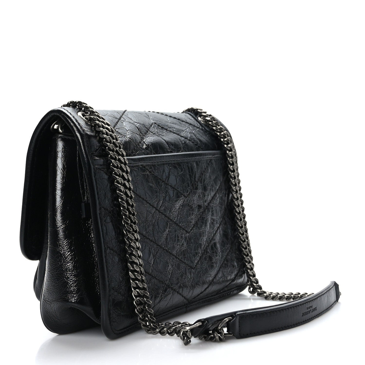 Saint Laurent Crinkled Lambskin Matelasse Monogram Baby Niki Chain Satchel Black 3 of 9