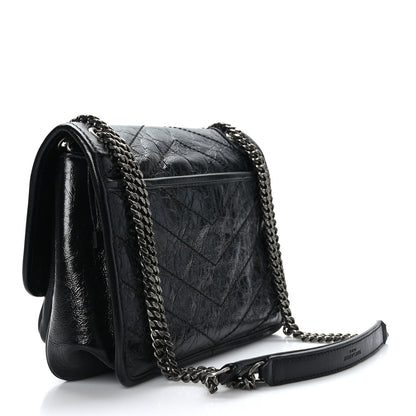 Saint Laurent Crinkled Lambskin Matelasse Monogram Baby Niki Chain Satchel Black 3 of 9