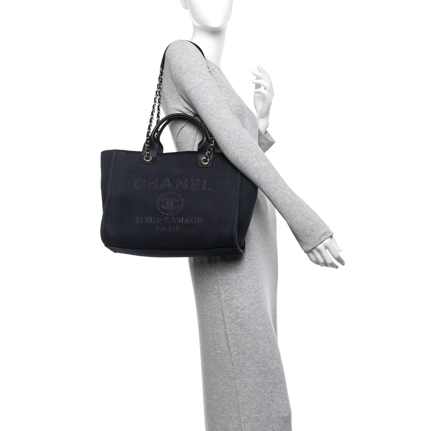 Mixed Fibers Calfskin Medium Deauville Tote Navy Blue